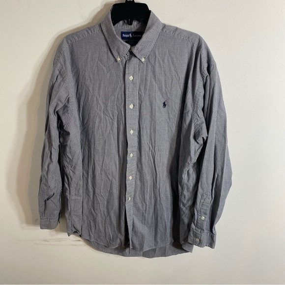 Ralph Lauren Houndstooth Navy Blue Button Down Shirt Large Blake Collared Men’s - Picture 2 of 6